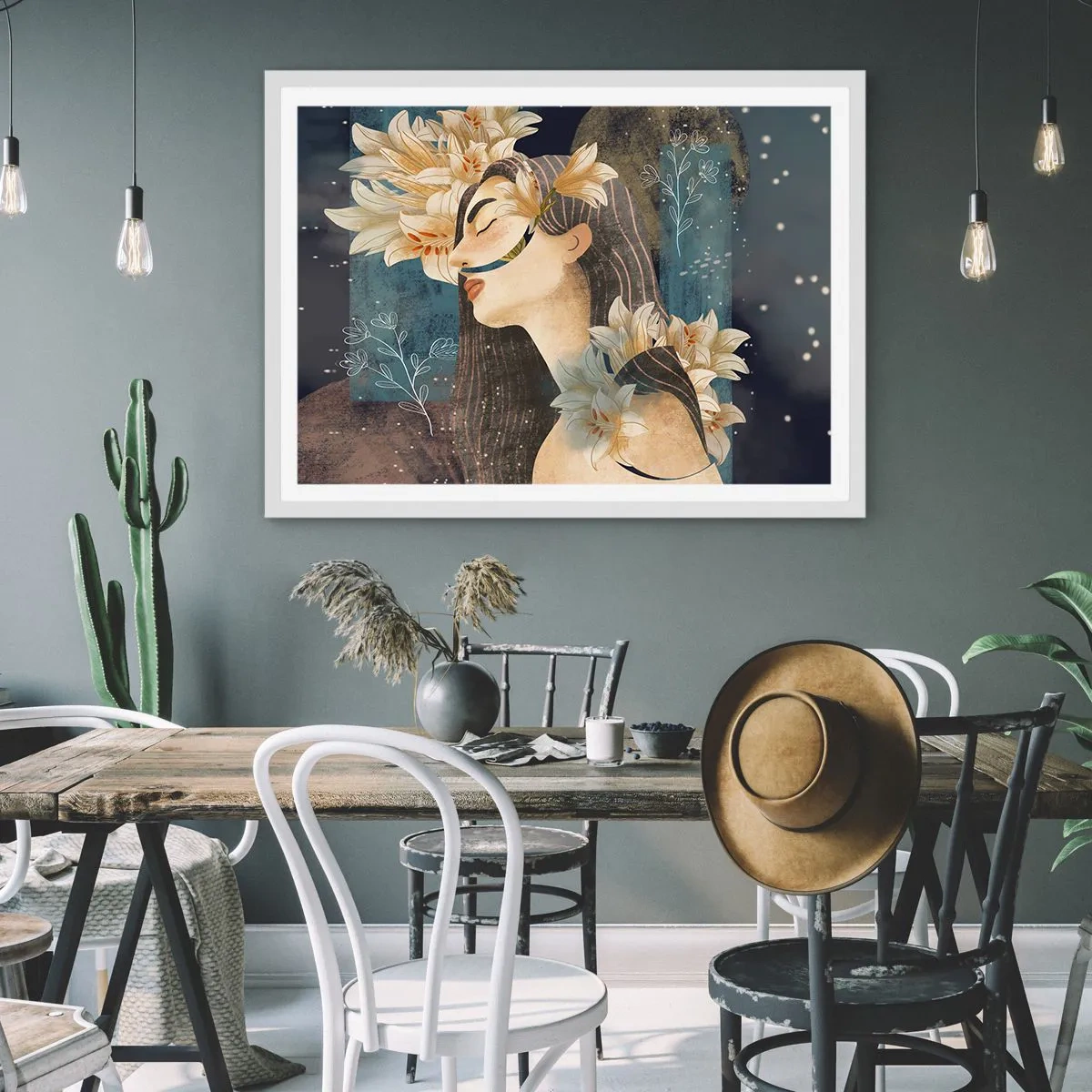 Plakát v bílém rámu - Pohádka o princezně s liliemi - 70x50 cm