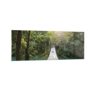 Obraz na skle - Nad azurovou vodou do azurového lesa - 140x50 cm