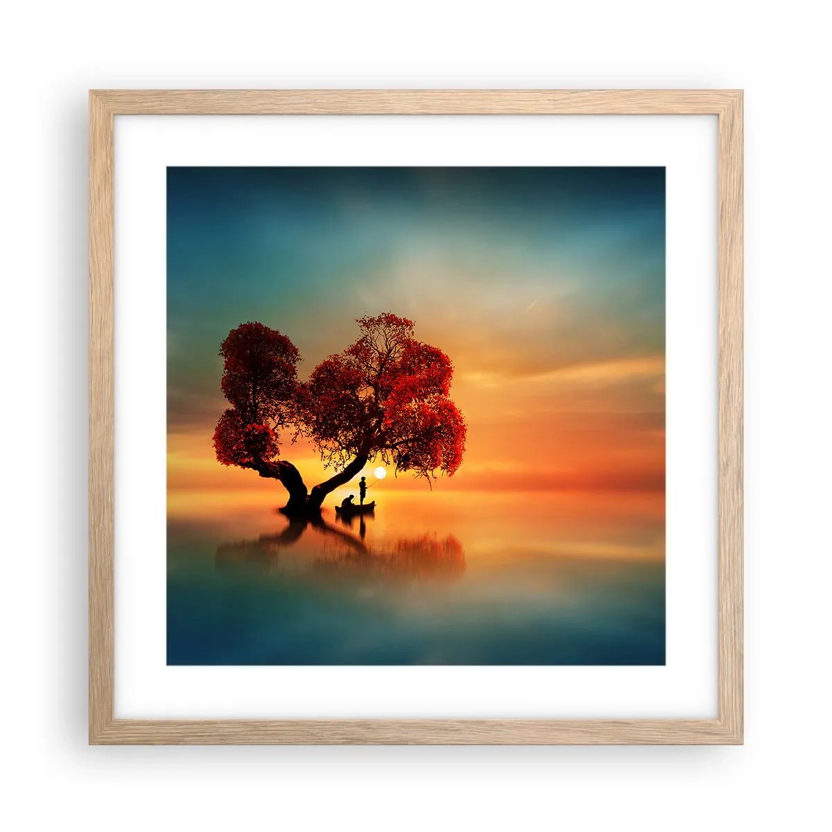 Plakát v rámu světlý dub - Voda a ticho vesmíru - 40x40 cm