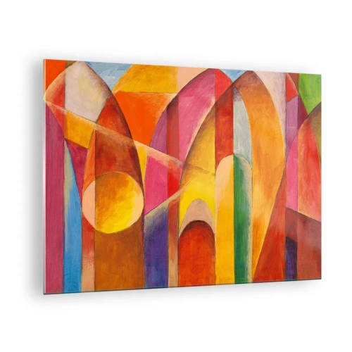 Obraz na skle - Barevná abstrakce s geometrickými tvary - 70x50cm - Katedrála slunce - Moderní nástěnná dekorace do obývacího pokoje a ložnice ARTTOR