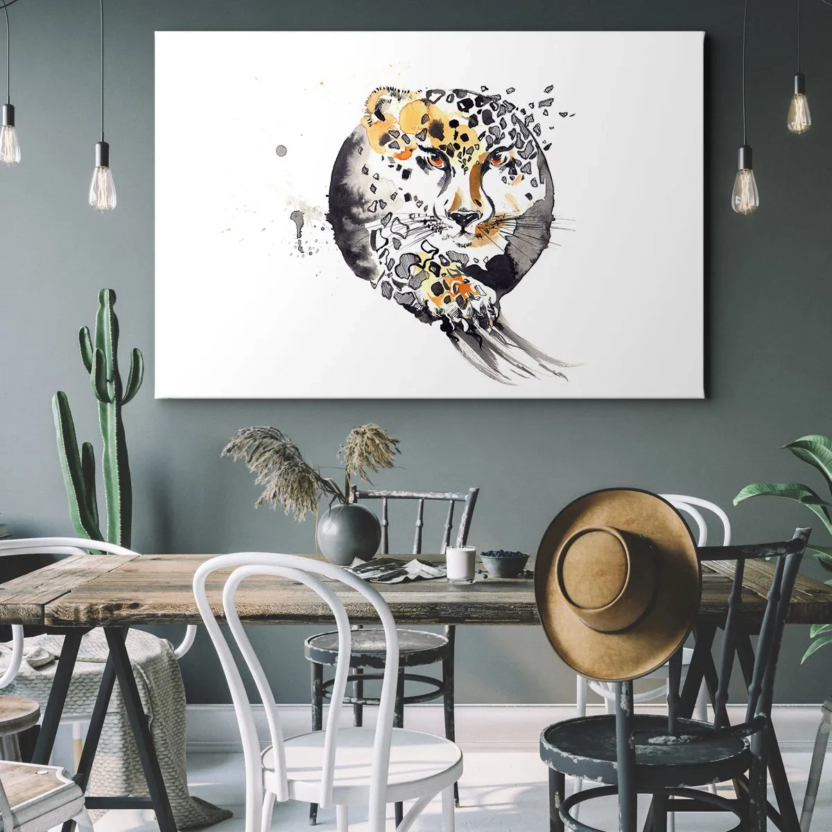 Obraz na plátně - Umělecká akvarelová malba s motivem geparda - 70x50cm - Dravá krása - Moderní nástěnná dekorace do obývacího pokoje a ložnice ARTTOR