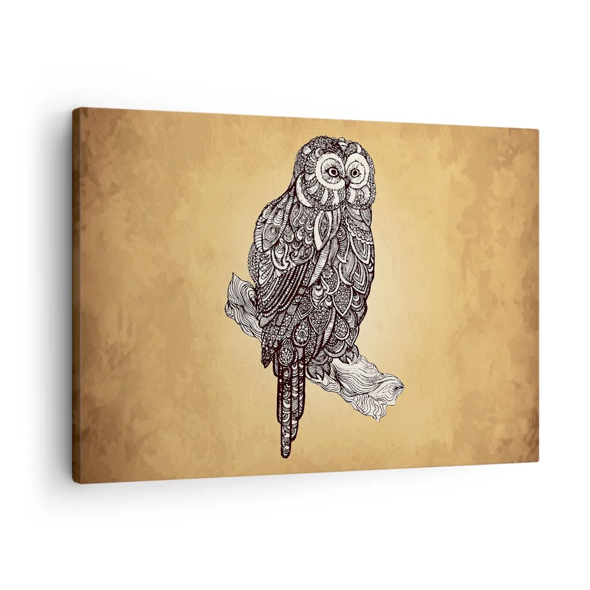 Obraz na plátně - Sova v ornamentálním stylu na béžovém pozadí - 70x50cm - Mistrovské ornamenty moudrosti - Moderní nástěnná dekorace do obývacího pokoje a ložnice ARTTOR