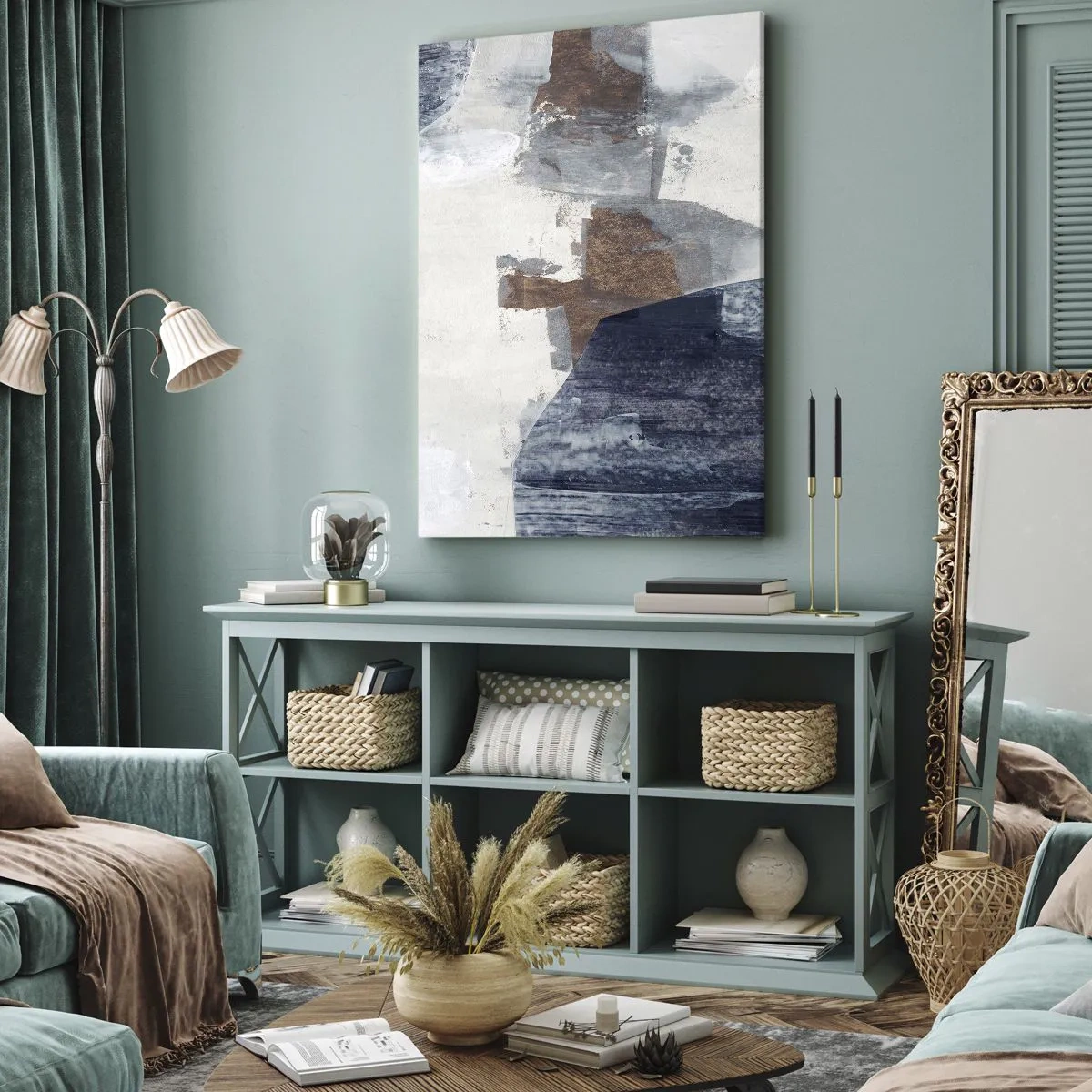 Obraz na plátně - Modro-hnědé tvary - 70x100 cm