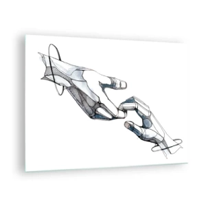 Obraz na skle - Umělecké znázornění dvou rukou v abstraktním stylu - 70x50cm - Dobré gesto - Moderní nástěnná dekorace do obývacího pokoje a ložnice ARTTOR