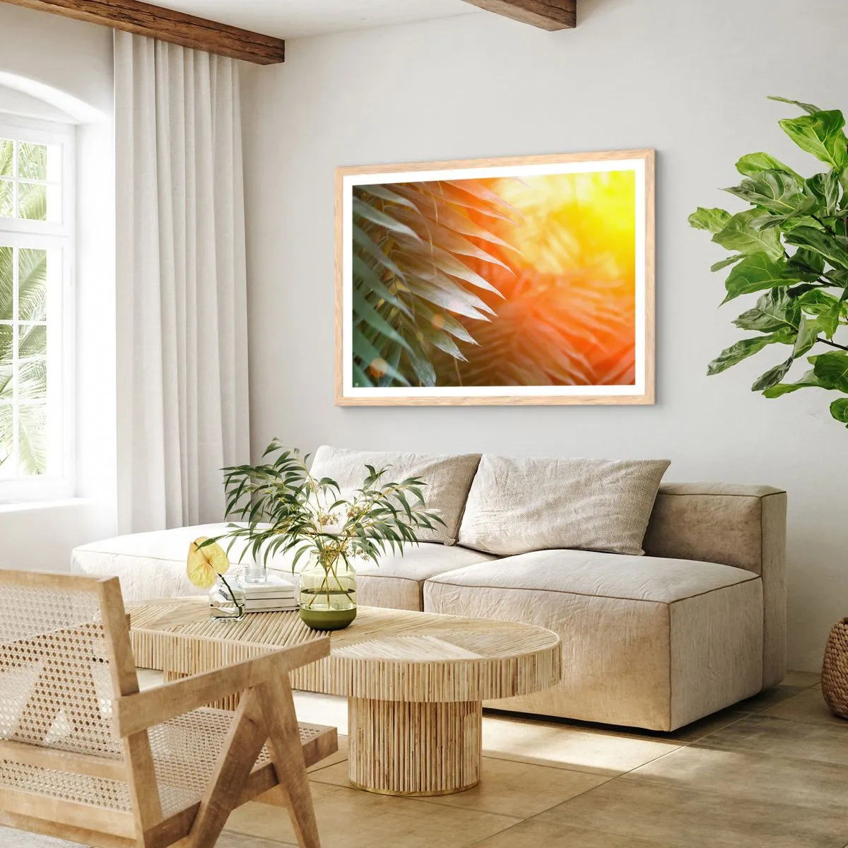 Plakát v rámu světlý dub - Ráno v džungli - 70x50 cm