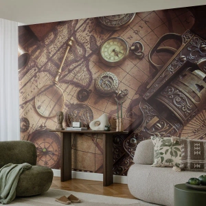 Fototapeta na míru Standard Eco - Dobrodružství volá - Mapa světa, Kompas, Revolver