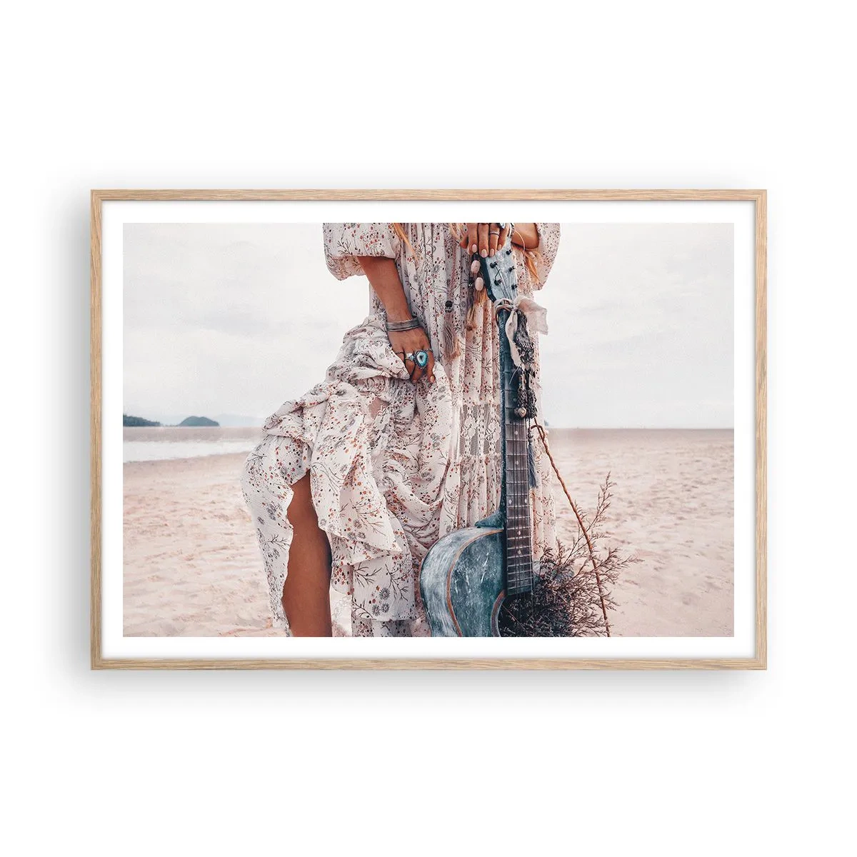 Plakát v rámu světlý dub - Květinové děti na cestě - 100x70 cm