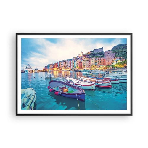 Plakát v černém rámu - Barevný večer v přístavu - 100x70 cm