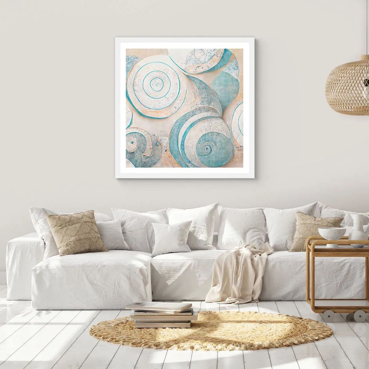 Plakát v bílém rámu - Co skrývá mušle? - 60x60 cm