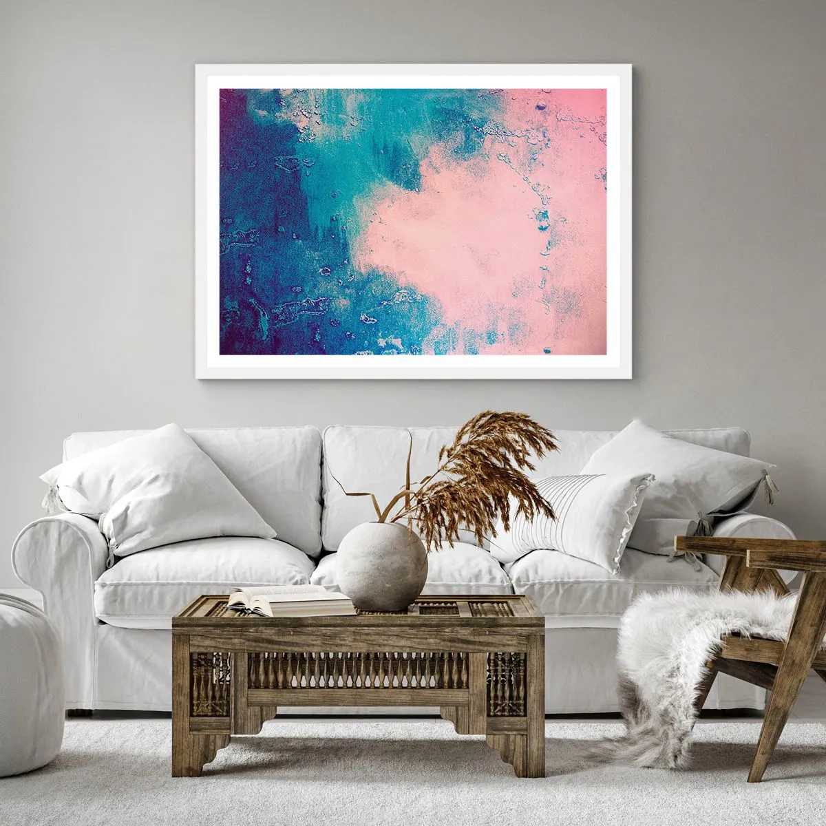 Plakát v bílém rámu - Modrá objetí - 60x60 cm