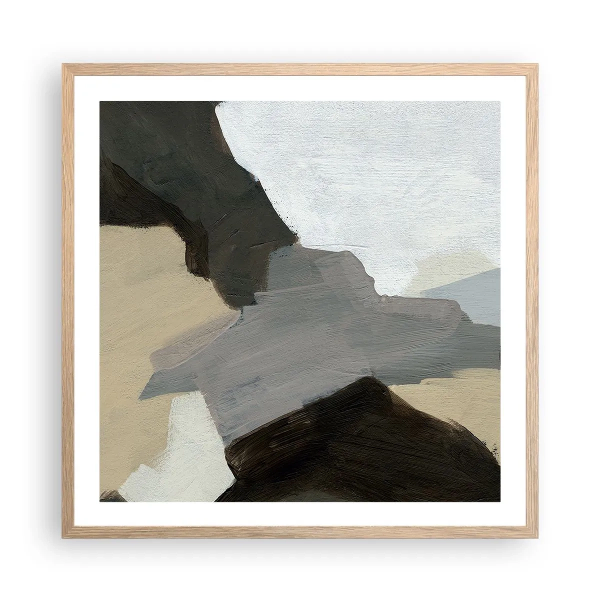 Plakát v rámu světlý dub - Abstrakce: křižovatka šedi - 60x60 cm