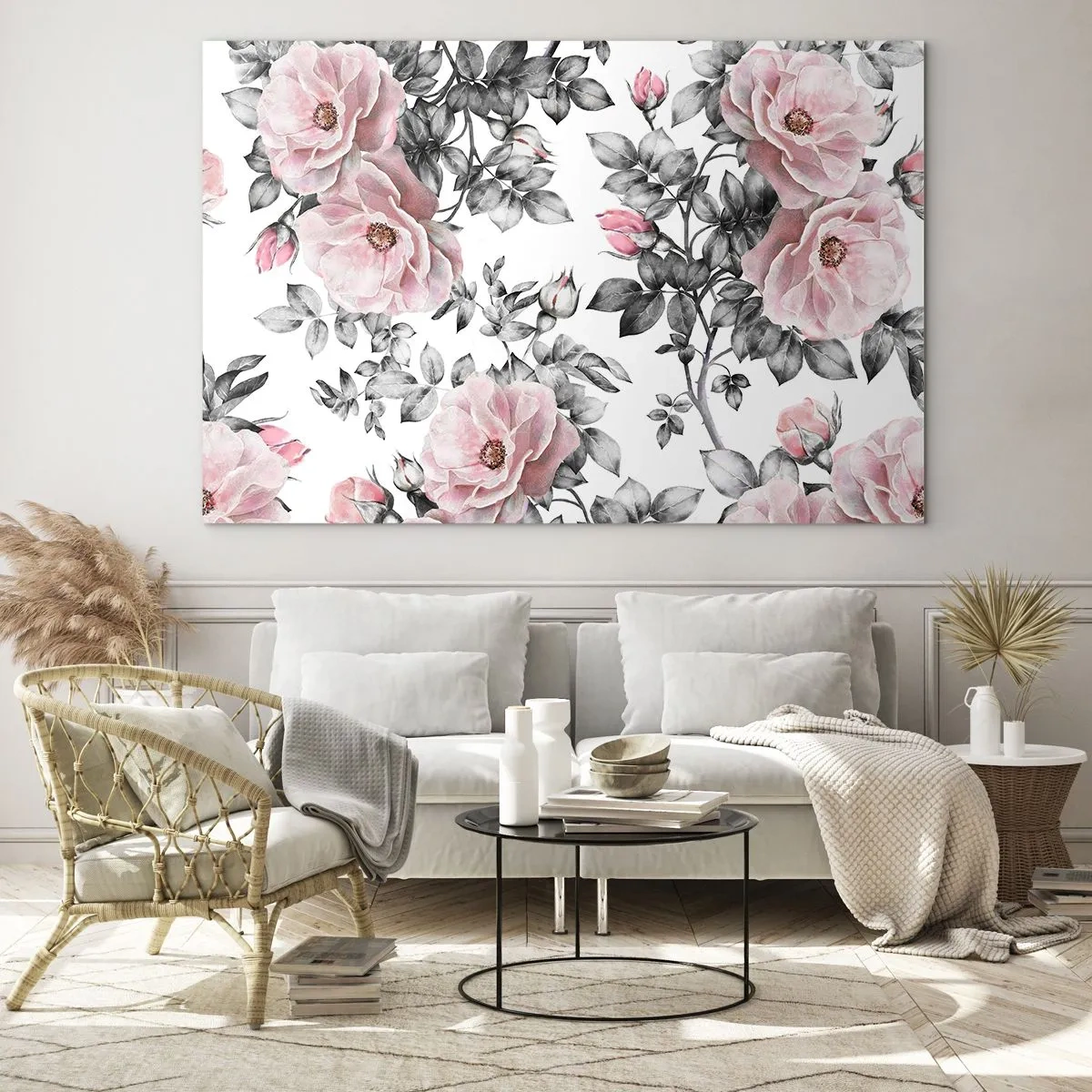 Obraz na skle - Ztraťte se v květech růží - 70x50cm - Ztratit se v květinách růží - Moderní nástěnná dekorace do obývacího pokoje a ložnice ARTTOR