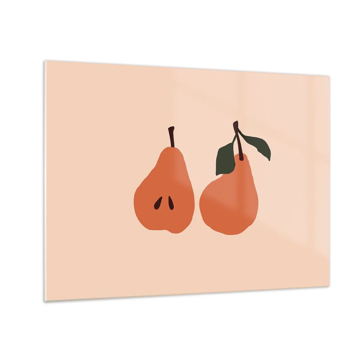 Obraz na skle - Ilustrace dvou hrušek na béžovém pozadí v minimalistickém stylu - 70x50cm - Čirá sladkost - Moderní nástěnná dekorace do obývacího pokoje a ložnice ARTTOR