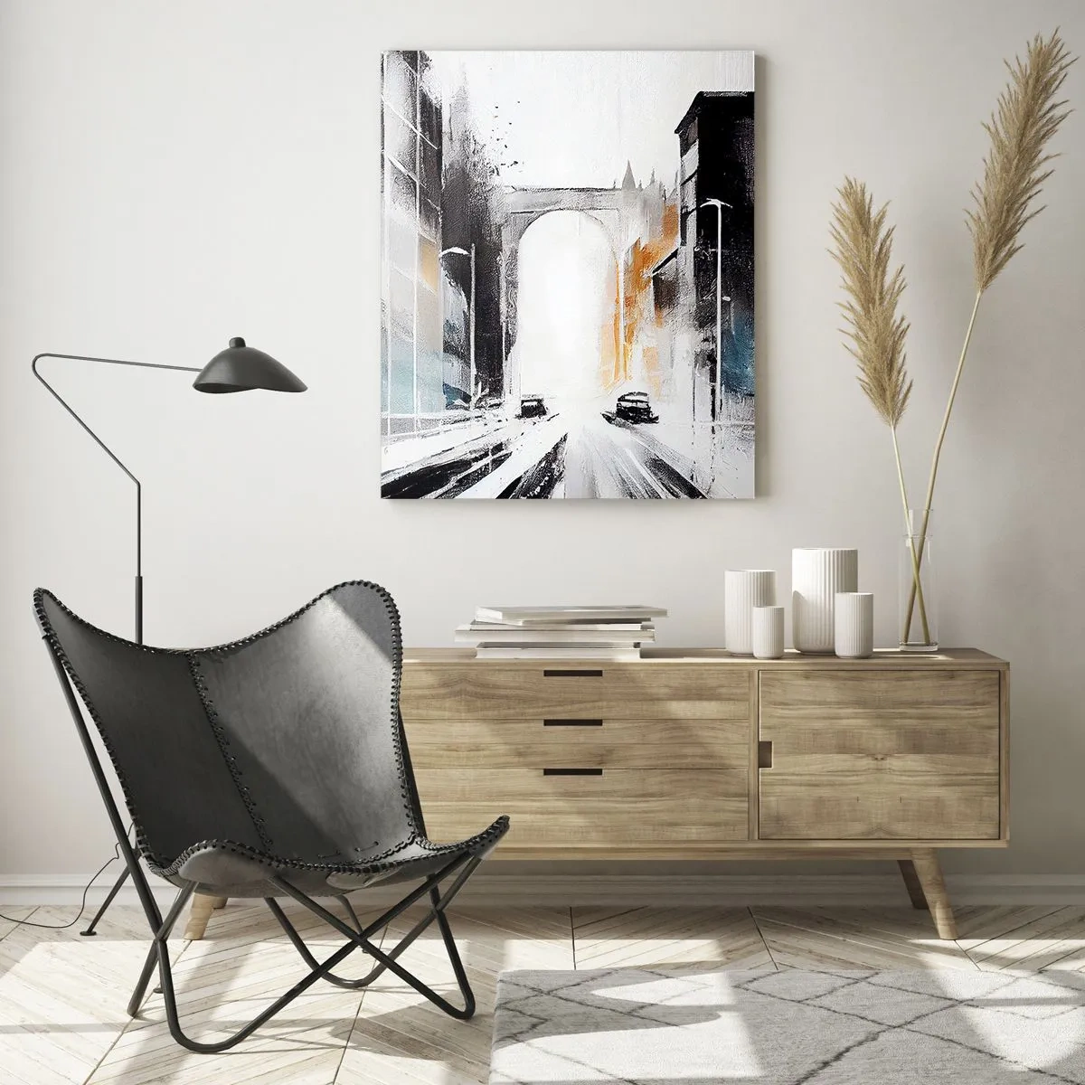 Obraz na skle - Studie města: architektura a pohyb - 50x70 cm