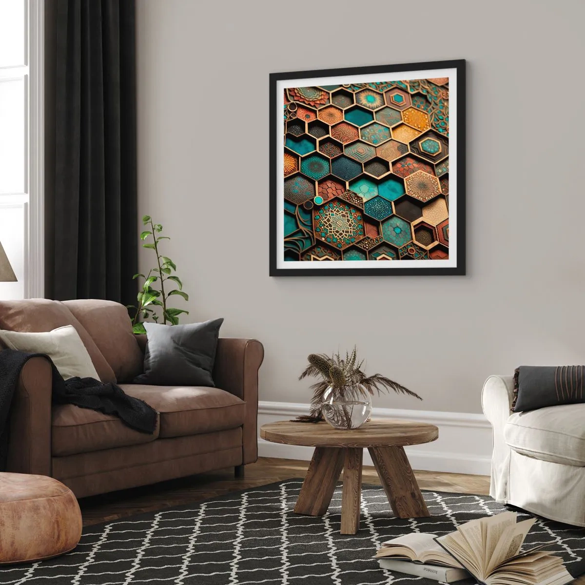 Plakát v černém rámu - Arabské ornamenty – variace - 60x60 cm