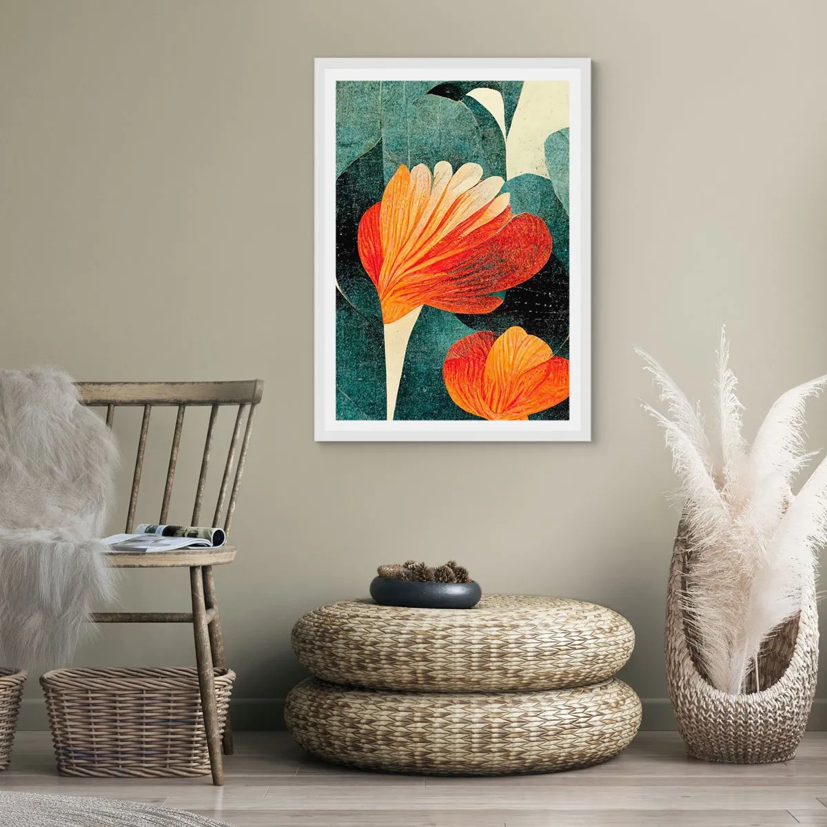 Plakát v bílém rámu - Tropické horko a chlad zeleně - 70x100 cm