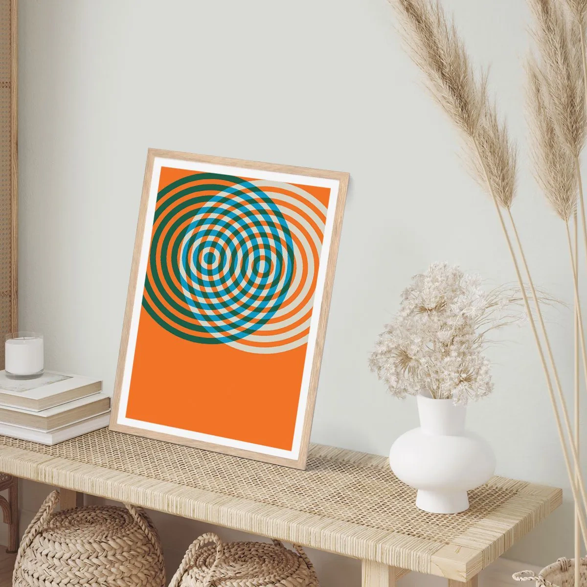 Plakát v rámu světlý dub - Abstraktní kruhová variace - 50x70 cm