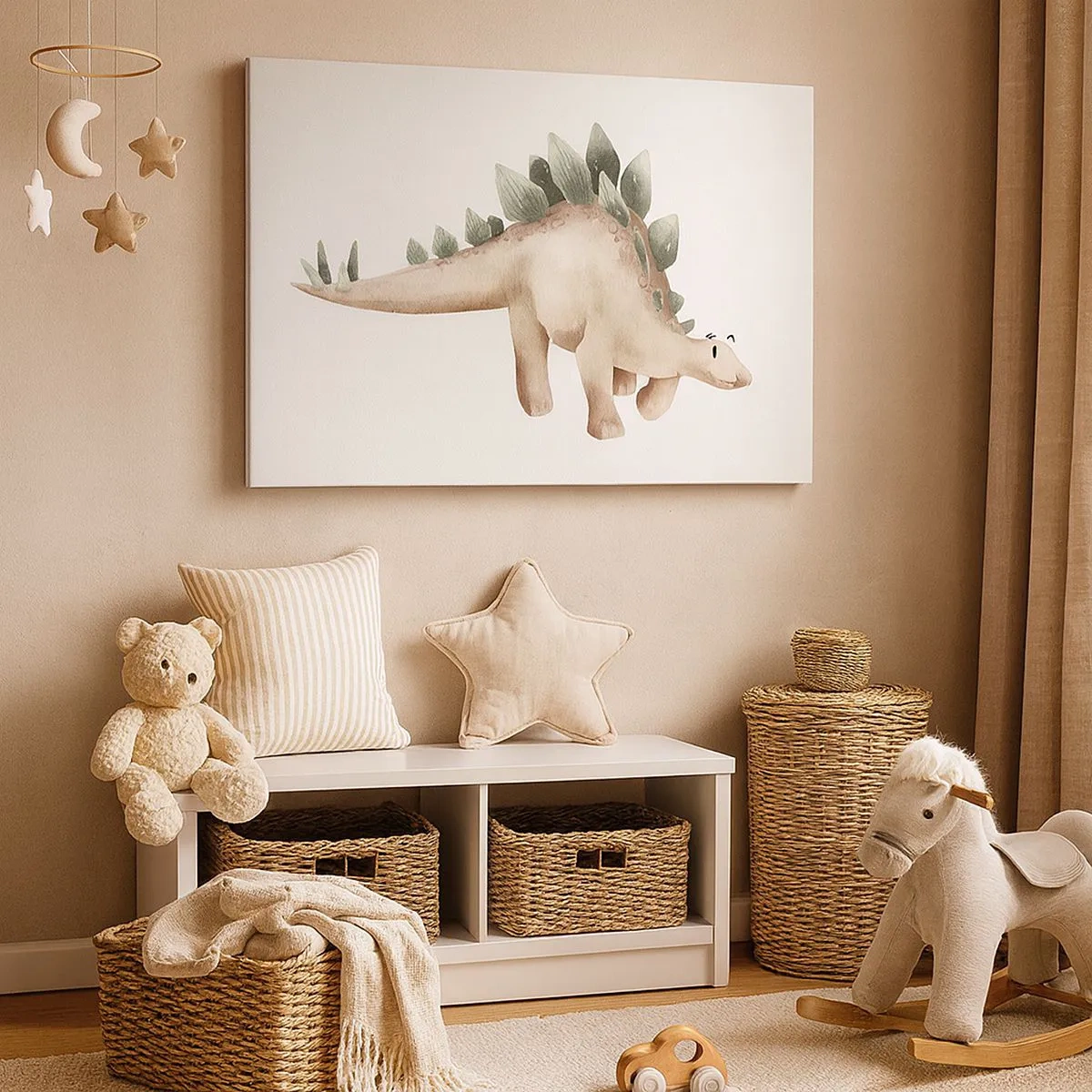 Obraz na plátně - Roztomilý dinosaurus v pastelových barvách - 70x50cm - Váš přítel - Moderní nástěnná dekorace do obývacího pokoje a ložnice ARTTOR