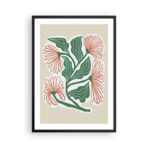 Plakát v černém rámu - Abstraktní motiv květin a listů na béžovém pozadí - 50x70cm - Lidové i moderní - Moderní nástěnná dekorace do obývacího pokoje a ložnice ARTTOR
