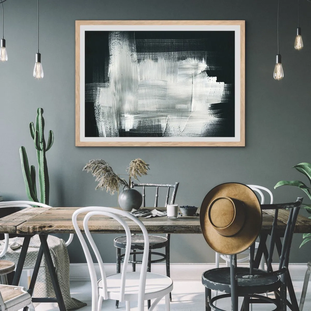 Plakát v rámu světlý dub - Utkané svisle a vodorovně - 70x50 cm