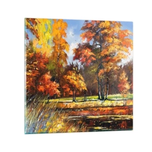 Obraz na skle - Krajinka ve zlaté a hnědé - 40x40 cm
