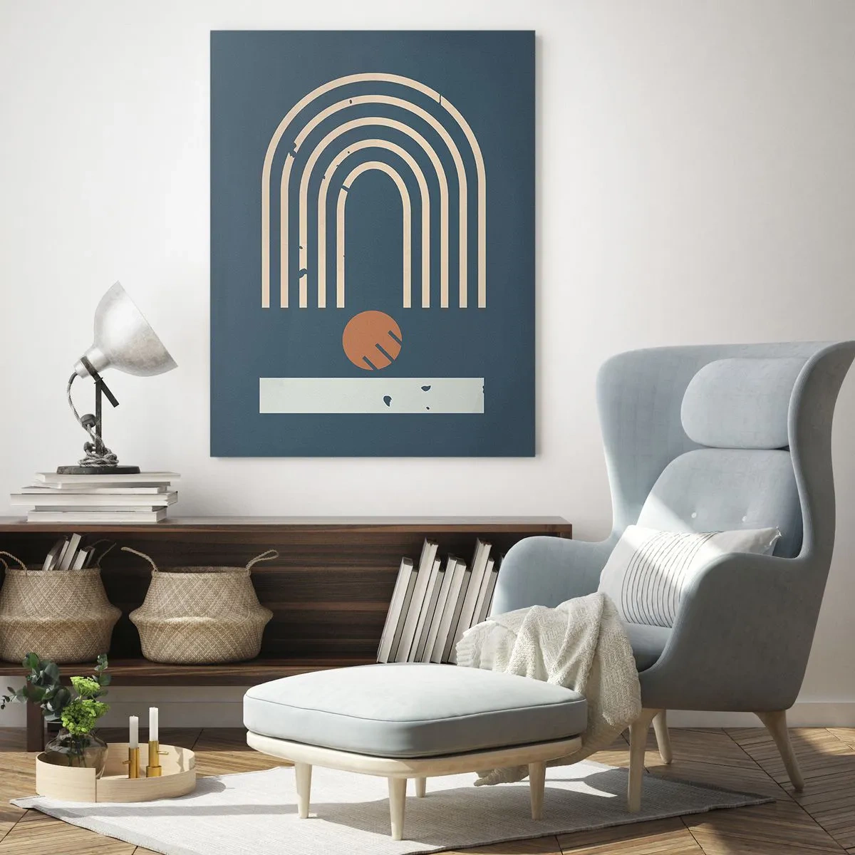 Obraz na skle - Geometrie v námořnické modři - 70x100 cm
