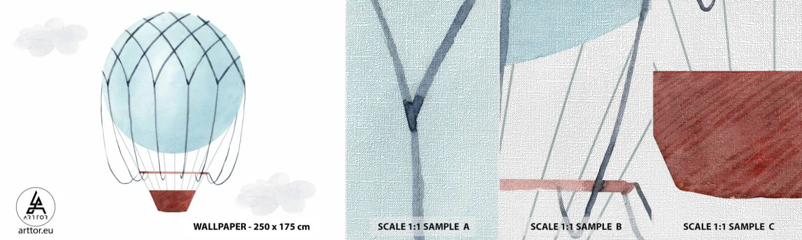 Vzor Fototapety Premium Canvas - Celý v oblacích - Dětské, Balón, Minimalismus - 100x30 cm