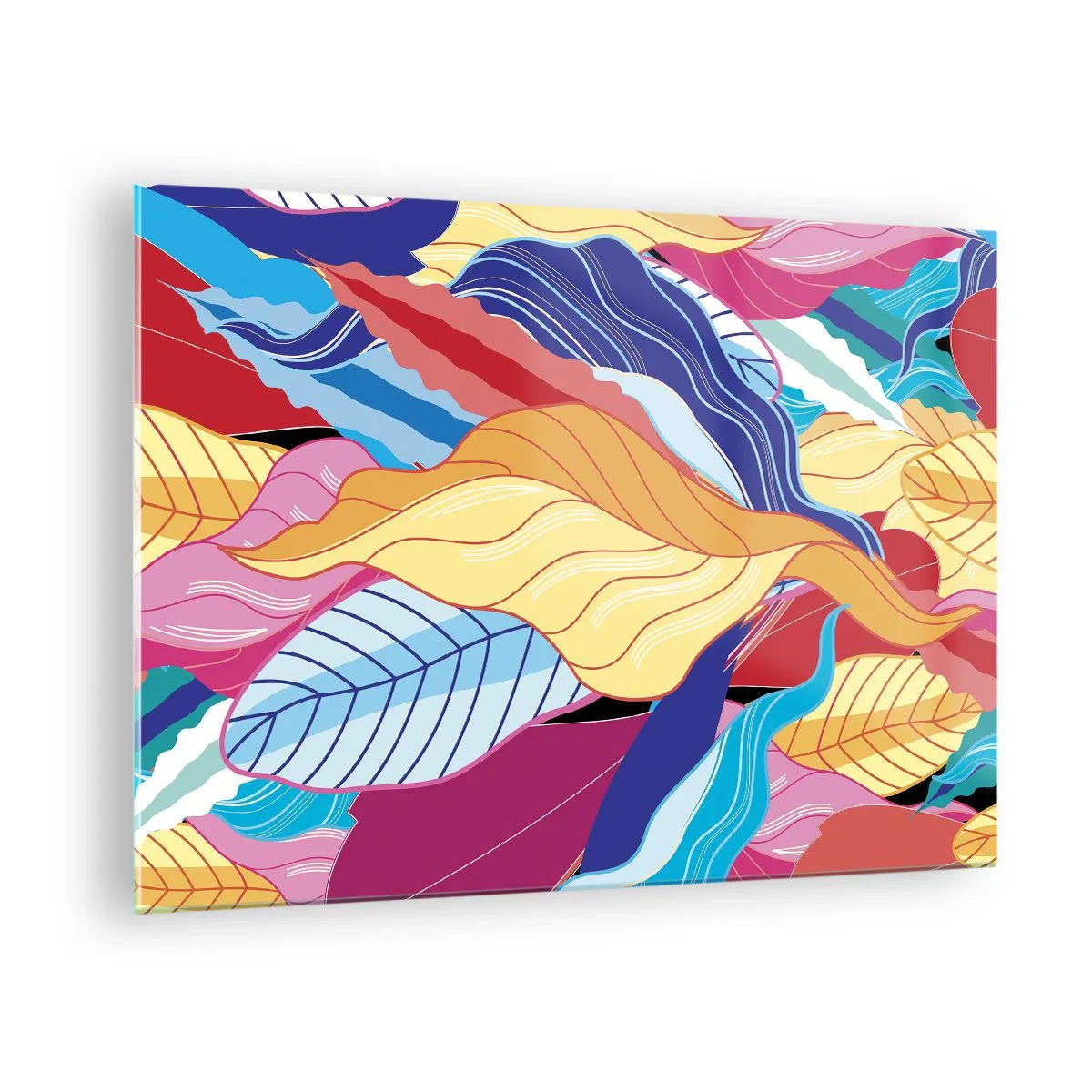 Obraz na skle - Barevné abstraktní listy na skleněném pozadí - 70x50cm - Barevný nepořádek - Moderní nástěnná dekorace do obývacího pokoje a ložnice ARTTOR