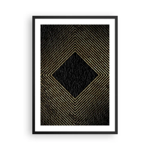 Plakát v černém rámu - Zlaté geometrické čáry na černém pozadí - 50x70cm - Geometrie ve stylu glamour - Moderní nástěnná dekorace do obývacího pokoje a ložnice ARTTOR