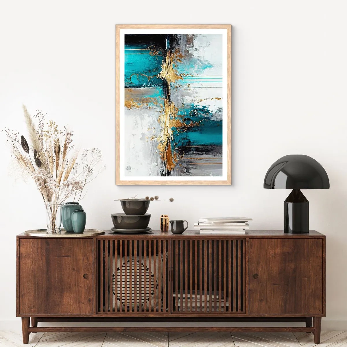 Plakát v rámu světlý dub - Všechno plyne - 61x91 cm