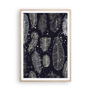 Plakát v rámu světlý dub - Krajka s peřím - 70x100 cm