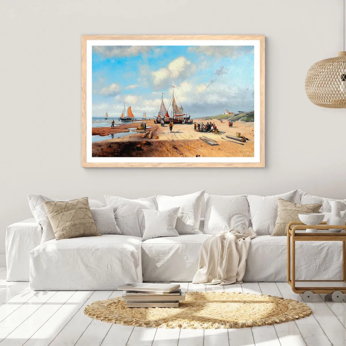 Plakát v rámu světlý dub - Po úspěšném rybolovu - 50x40 cm