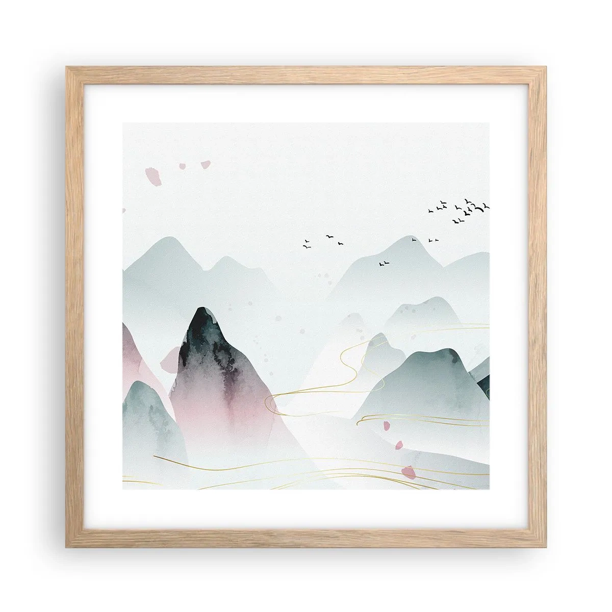 Plakát v rámu světlý dub - Přes vrcholy - 40x40 cm