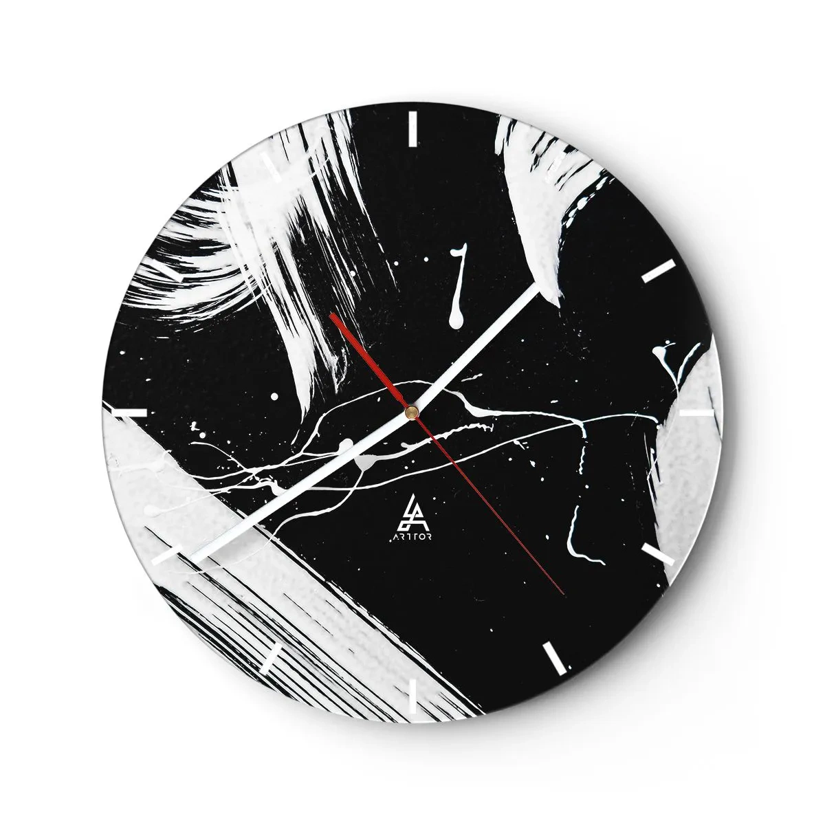 Nástěnné hodiny - Černobílá abstrakce s dynamickými tahy barvy - 30x30cm - Prolomit temnotu - Moderní nástěnná dekorace do obývacího pokoje, kuchyně a ložnice ARTTOR