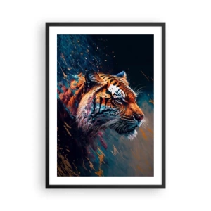 Plakát v černém rámu - Dynamický portrét tygra v uměleckém stylu - 50x70cm - Divoká krása - Moderní nástěnná dekorace do obývacího pokoje a ložnice ARTTOR