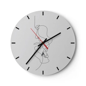 Nástěnné hodiny - Minimalistické obrysy obličeje v černých čarách na bílém pozadí - 30x30cm - Žár vášnivých tužeb - Moderní nástěnná dekorace do obývacího pokoje, kuchyně a ložnice ARTTOR