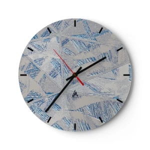 Nástěnné hodiny - Geometrický vzor s modrými čarami na šedém pozadí - 30x30cm - V šedomodrém labyrintu - Moderní nástěnná dekorace do obývacího pokoje, kuchyně a ložnice ARTTOR