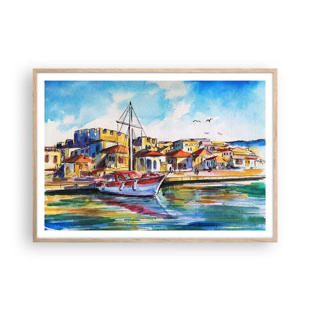 Plakát v rámu světlý dub - Duhové odpoledne - 100x70 cm