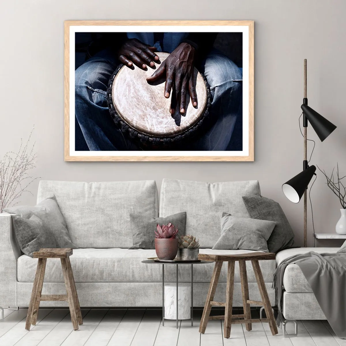 Plakát v rámu světlý dub - Žijte ve svém rytmu - 100x70 cm