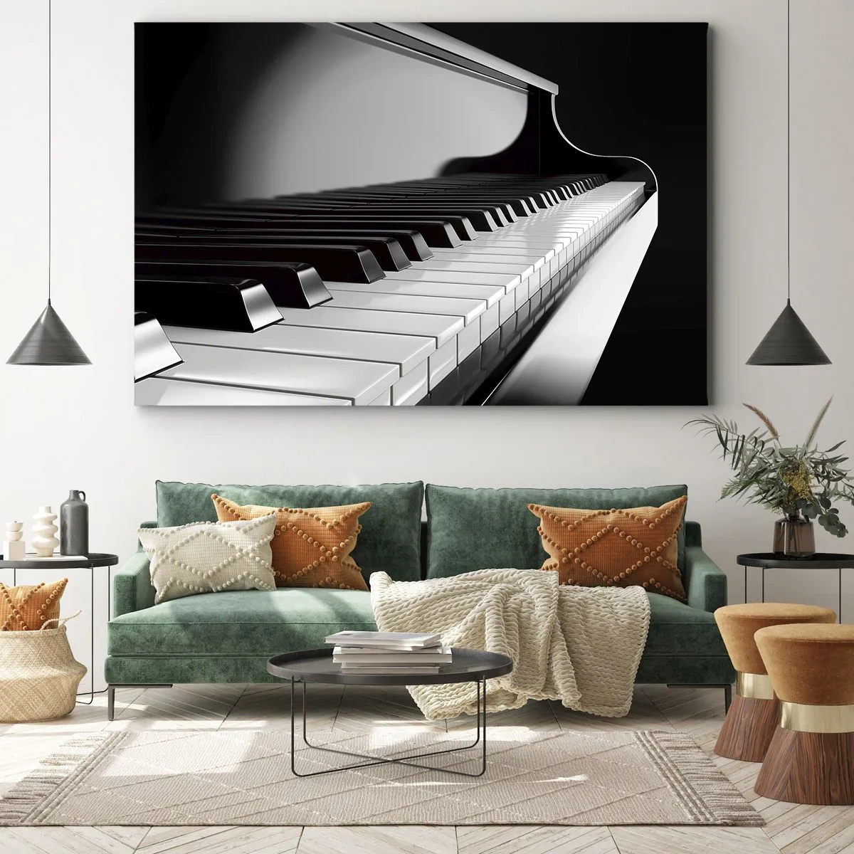 Obraz na plátně - Klávesy klavíru v elegantním černobílém záběru - 70x50cm - Harmonie tvarů a barev - Moderní nástěnná dekorace do obývacího pokoje a ložnice ARTTOR