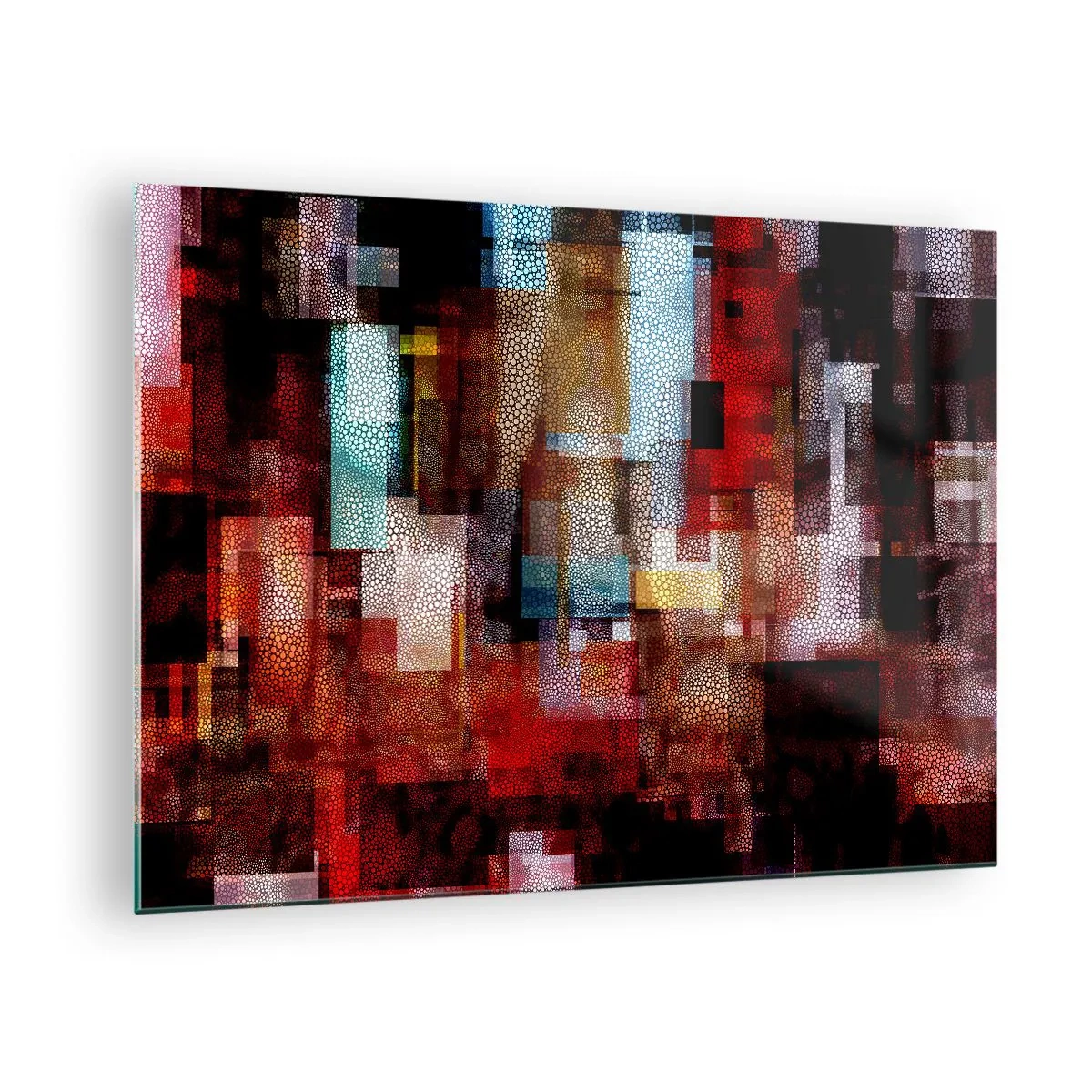 Obraz na skle - Abstraktní geometrická kompozice v odstínech červené - 70x50cm - Chaos a zmatek - Moderní nástěnná dekorace do obývacího pokoje a ložnice ARTTOR