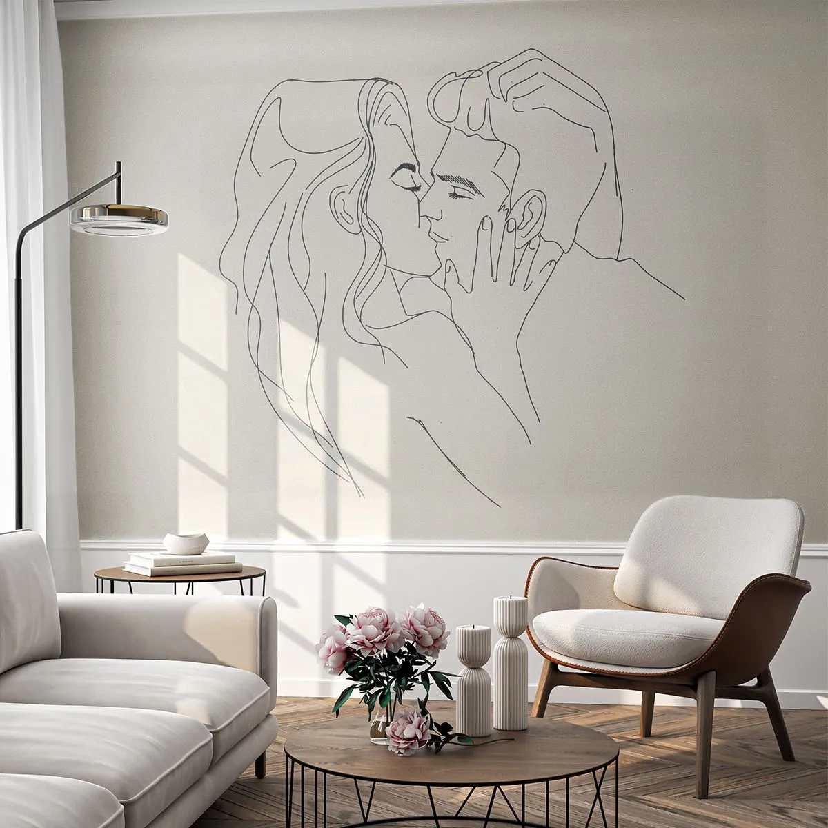 Fototapeta Samolepicí Deluxe Sticker - Zamotaní citem - Grafika, Zamilovaný pár, Polibek - 400x280 cm