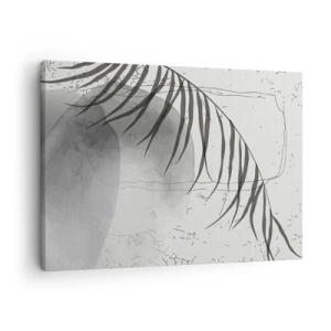 Obraz na plátně - Jemný motiv palmového listu na světlém pozadí ve skandinávském stylu. - 70x50cm - Subtilní exotika přírody - Moderní nástěnná dekorace do obývacího pokoje a ložnice ARTTOR