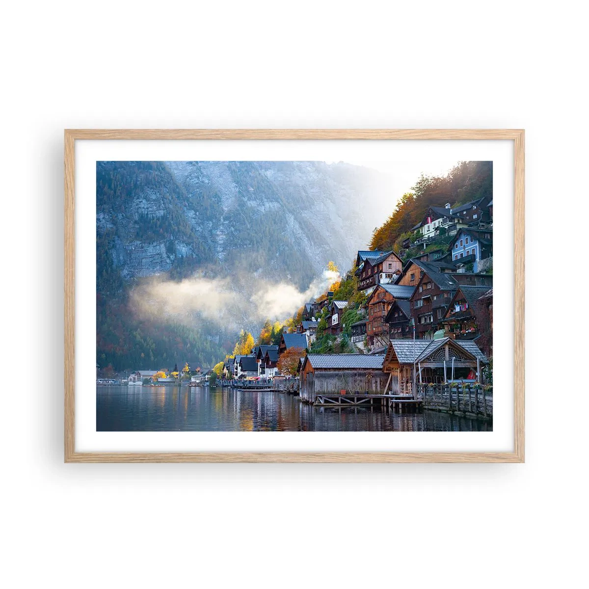 Plakát v rámu světlý dub - Alpská krajina - 70x50 cm