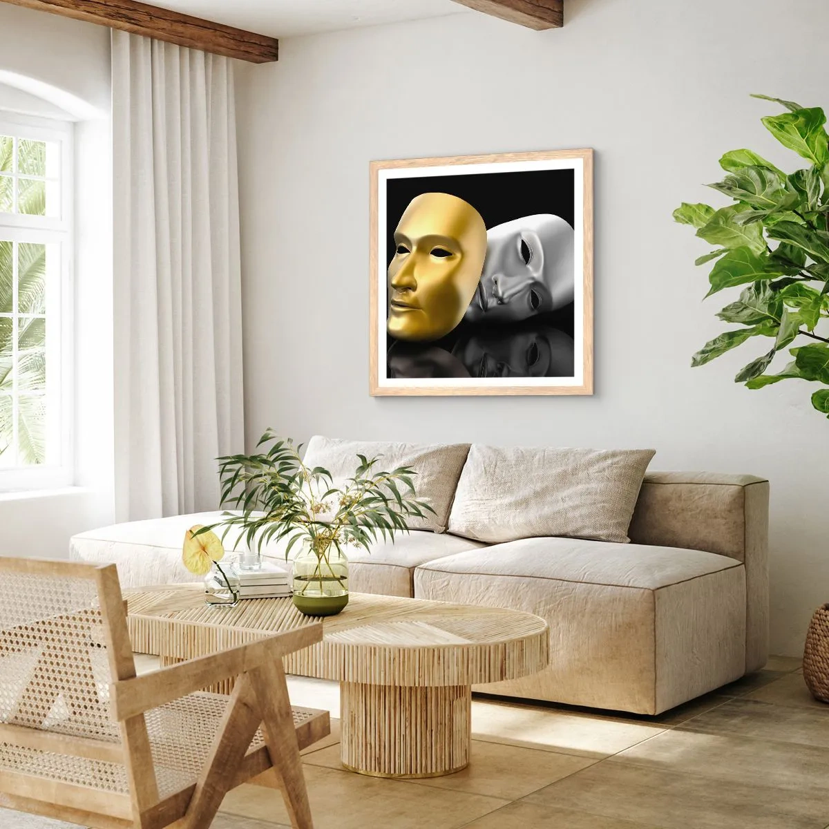 Plakát v rámu světlý dub - Život je divadlo - 40x40 cm