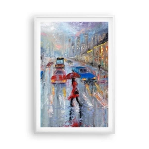 Plakát v bílém rámu - Deštivé odpoledne ve městě - 61x91 cm