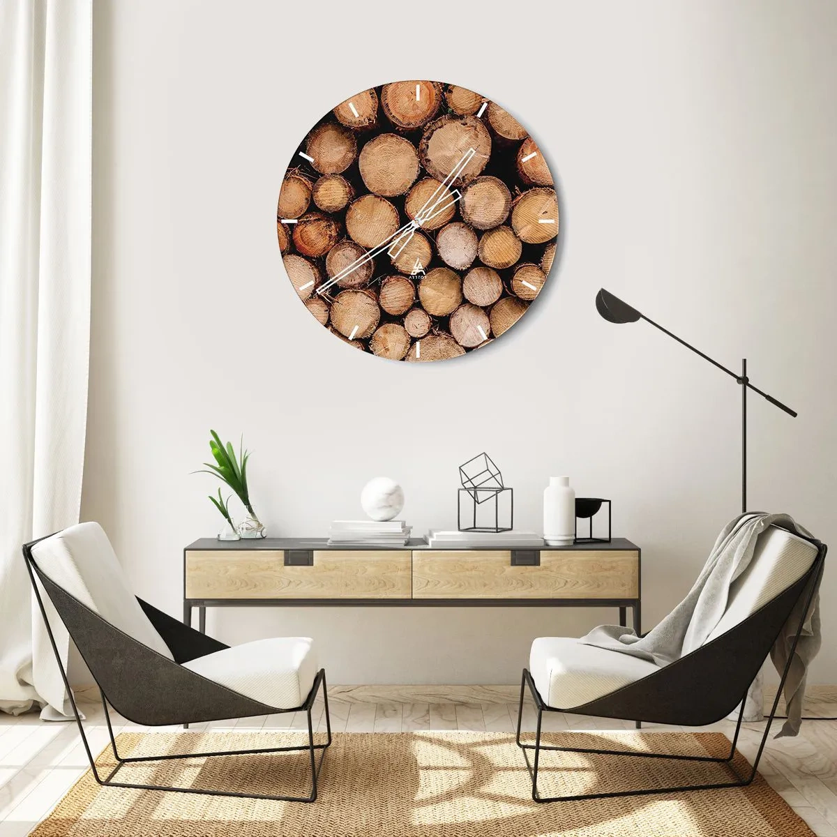 Nástěnné hodiny - Řezané kmeny stromů uspořádané v přírodní kompozici - 30x30cm - Nový začátek - Moderní nástěnná dekorace do obývacího pokoje, kuchyně a ložnice ARTTOR