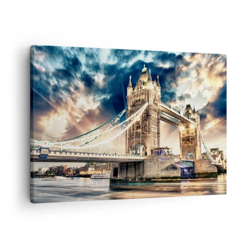 Obraz na plátně - Tower Bridge za soumraku proti dynamické obloze - 70x50cm - Pomník viktoriánského impéria - Moderní nástěnná dekorace do obývacího pokoje a ložnice ARTTOR