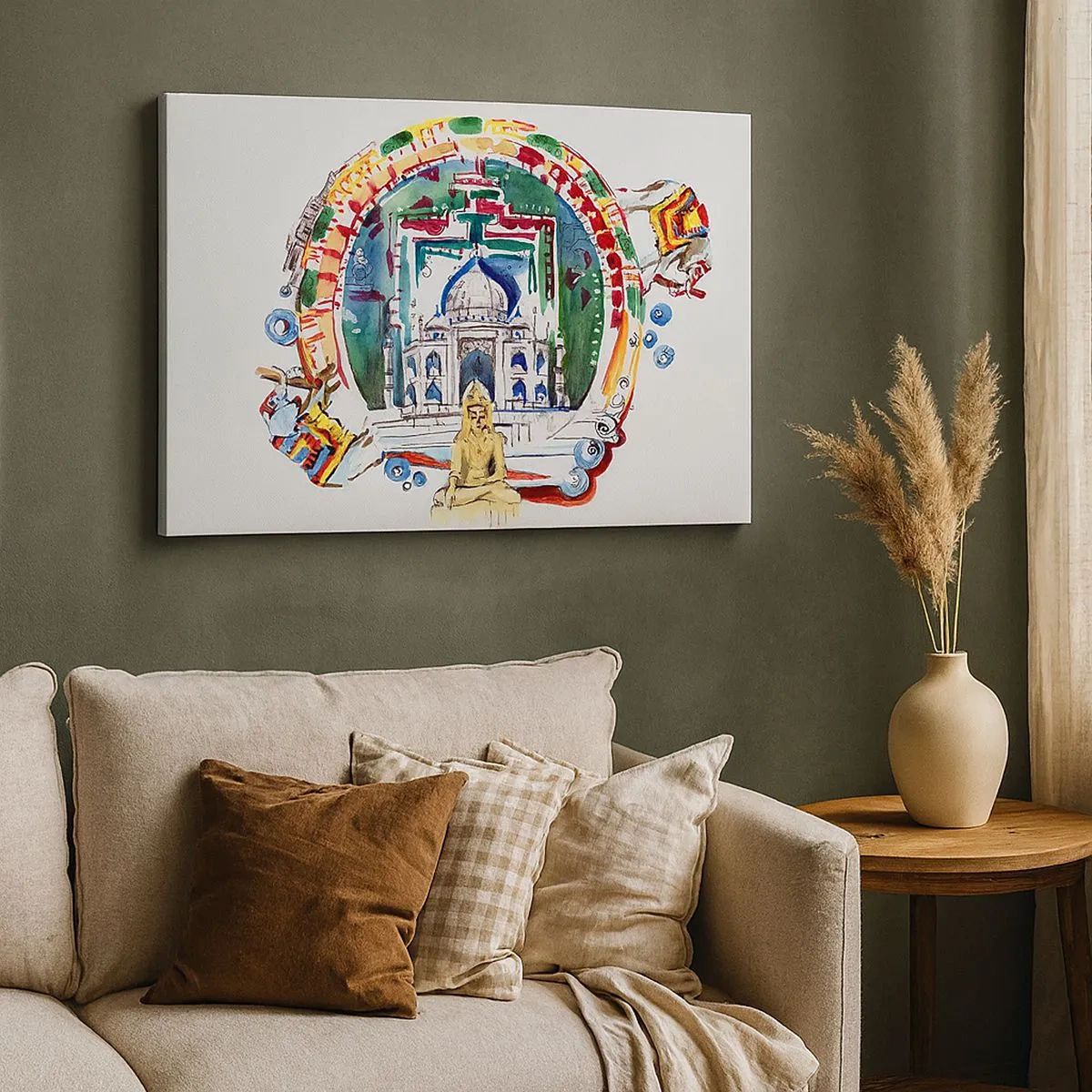 Obraz na plátně - Barevná ilustrace indické architektury - 70x50cm - Indická rovnováha světa - Moderní nástěnná dekorace do obývacího pokoje a ložnice ARTTOR