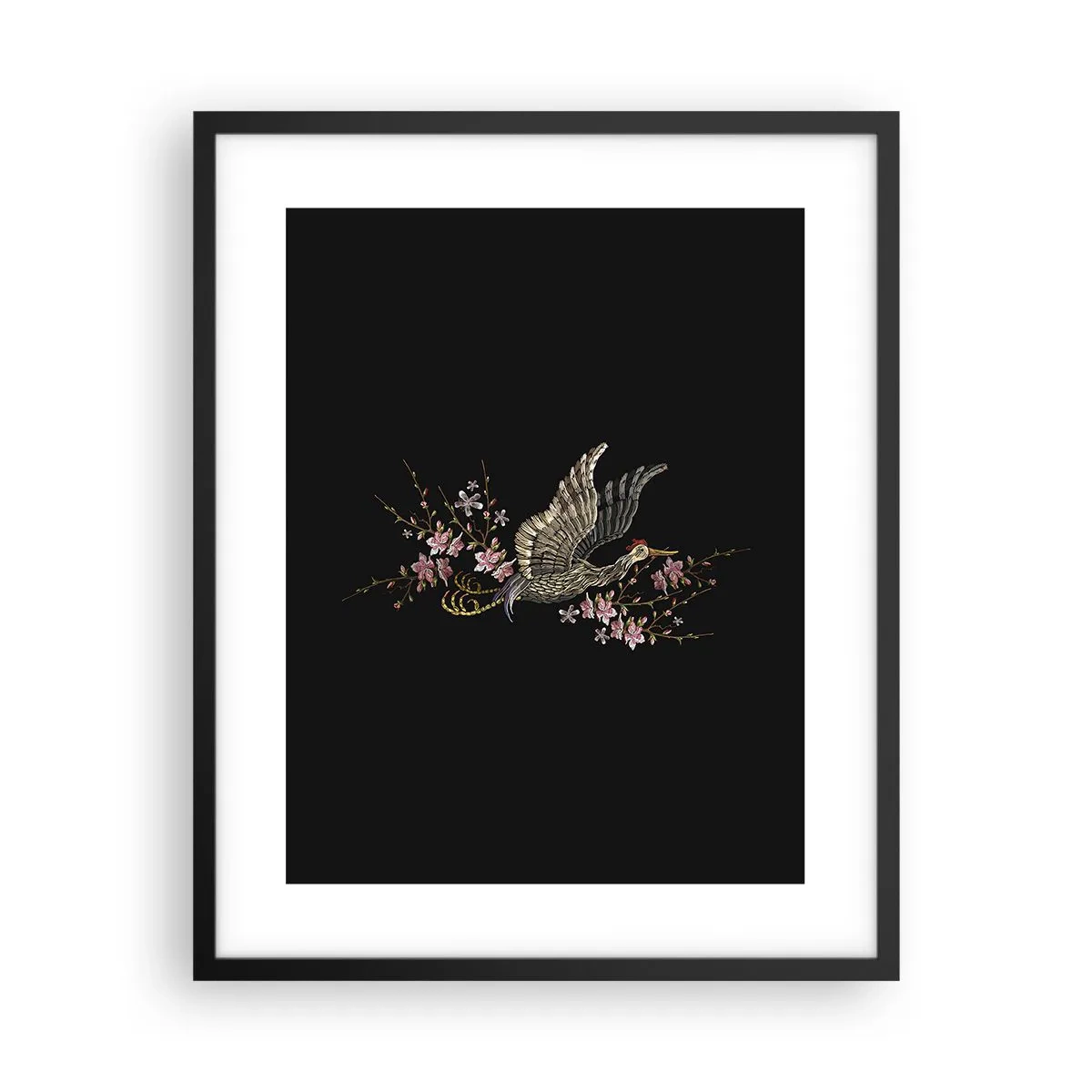 Plakát v černém rámu - Exotický vyšívaný pták - 40x50 cm